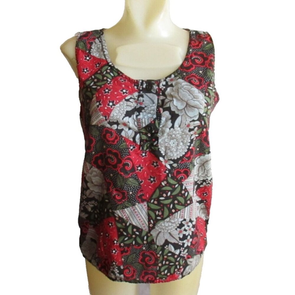 M Vintage Cristinas Patchwork Floral Sleeveless Blouse Red & Black Womens USA